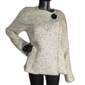 Spiegel Ivory Black Tweed Jacket Women’s Size 10 Collarless Statement Button